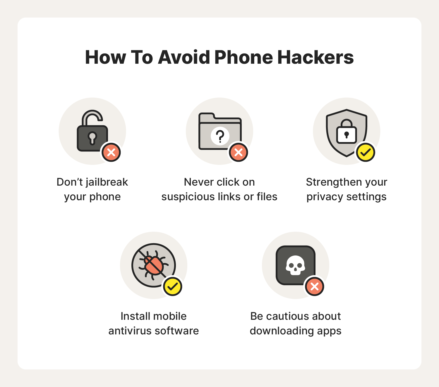 An image sharing a few tips on how to avoid phone hackers.