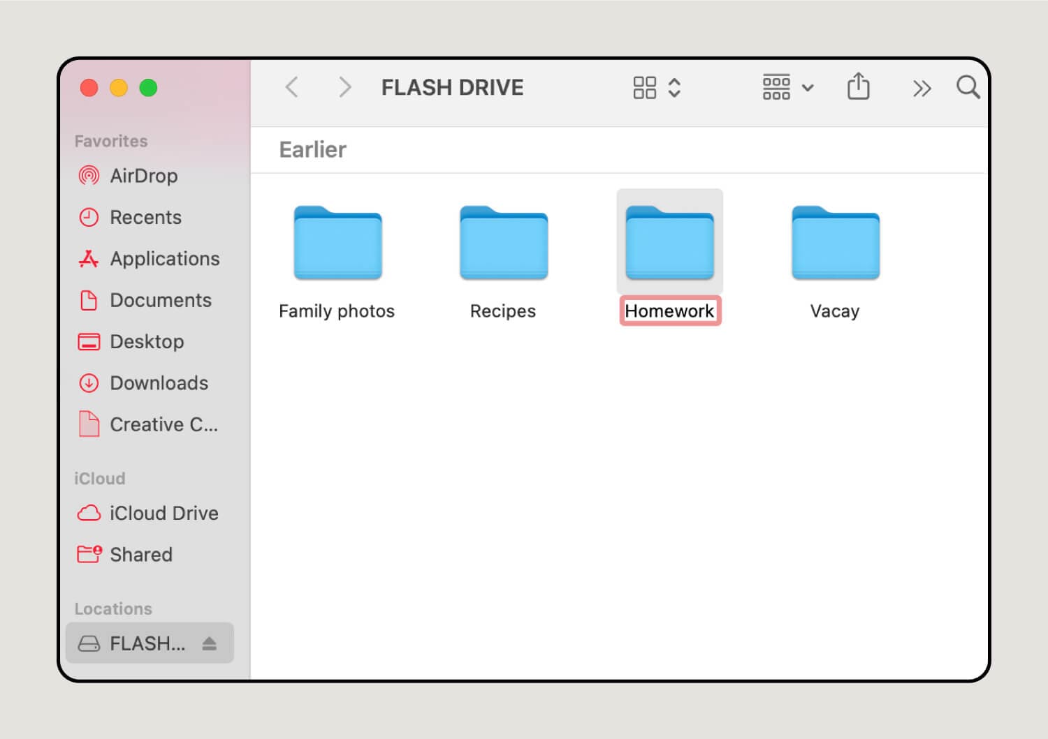 Screenshot showing how to name and rename files on your flash drive.