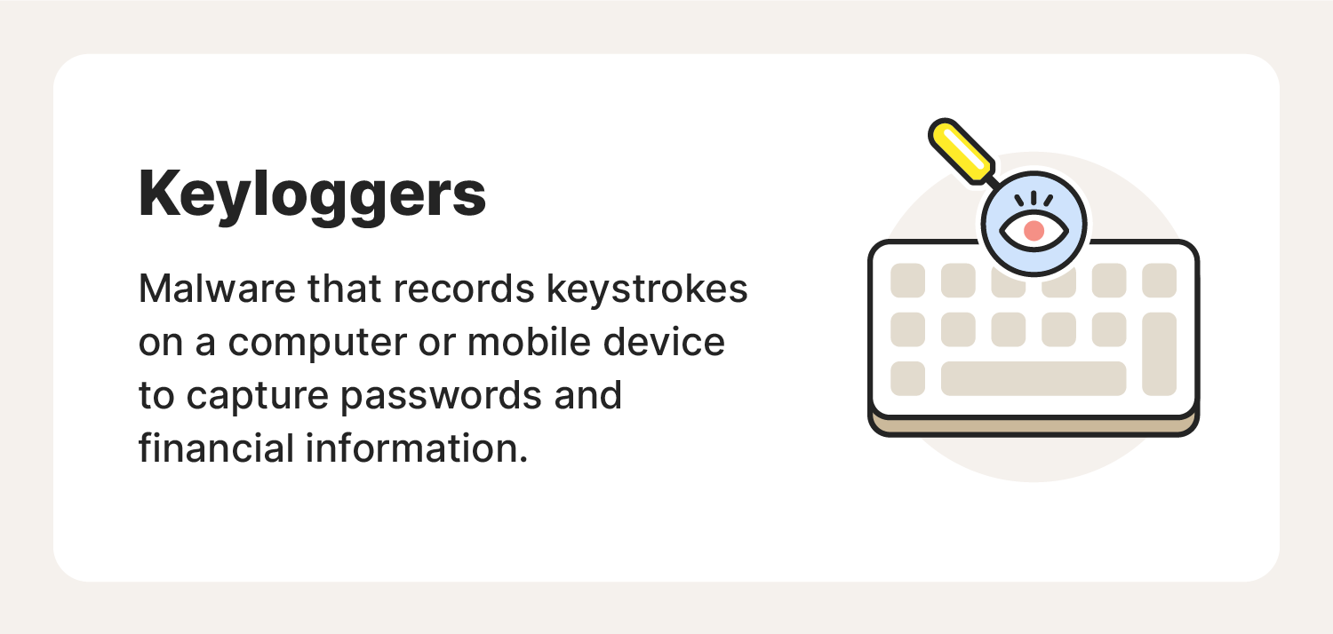 Illustrated chart defining what keyloggers are and what it they designed to do.