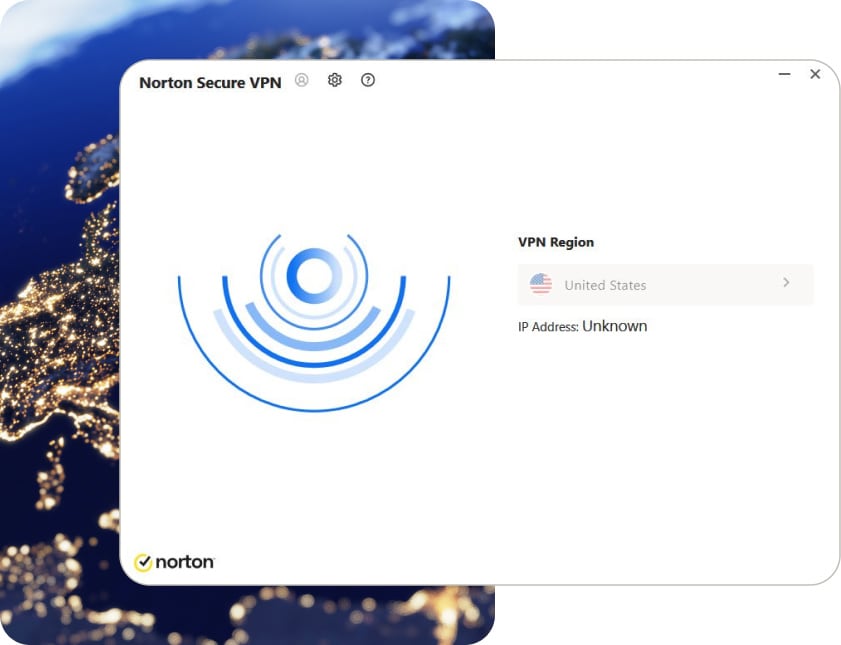 Norton Secure VPN for PC with the region switched to the US