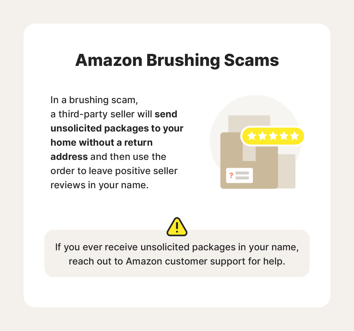 A brief description of a brushing scam with a parcel icon.