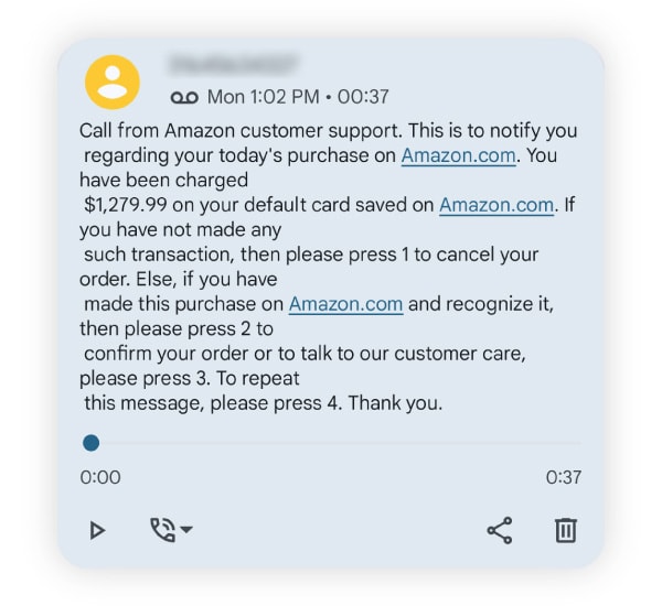 Screenshot of Amazon customer support scam.