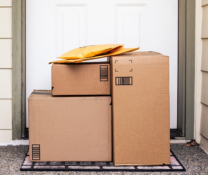 Amazon packages at the doorstep.