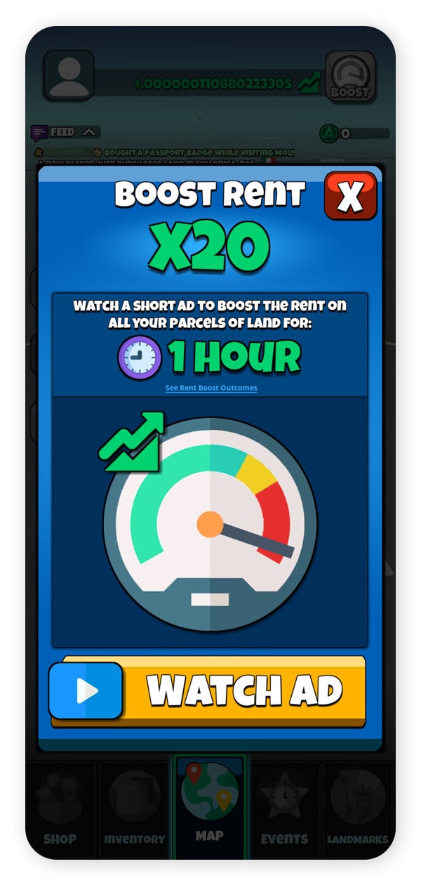 Screenshot of a Boost offer in Atlas Earth.