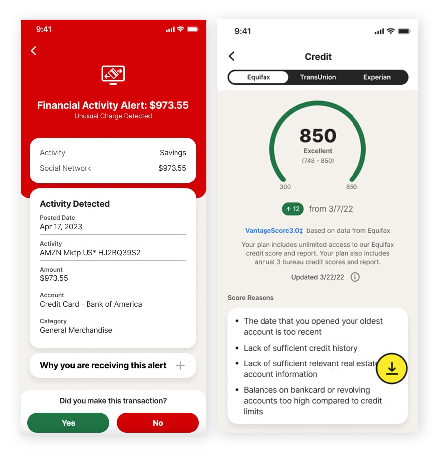 The LifeLock app can show you financial activity alerts, your credit score, and more.