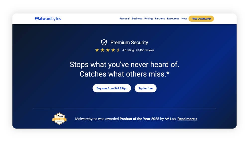 Screenshot of Malwarebytes homescreen.