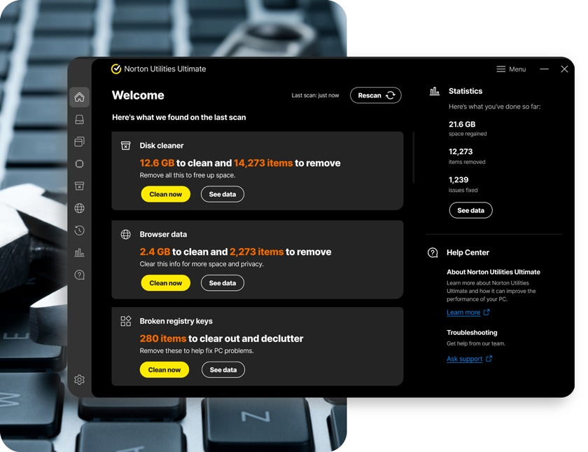 A screenshot of the Norton Utilities Ultimate PC Welcome screen.