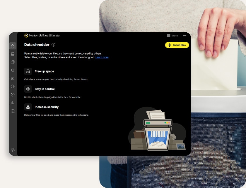 A screenshot of the Norton Utilities Ultimate file shredder feature.