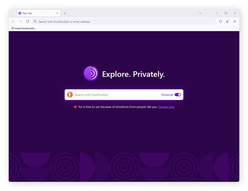 Screenshot of the Tor browser home page.