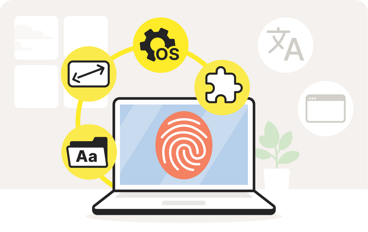 An illustration showing how your OS, extensions, screen size, and fonts can form a unique digital fingerprint.