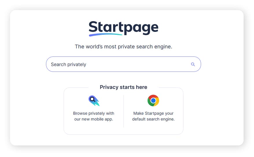 A screenshot of the Startpage search engine.