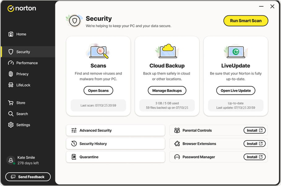 Screenshot of Norton 360 Deluxe in action.