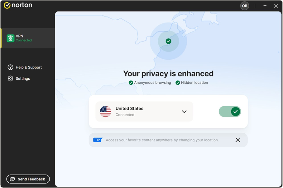 Screenshot of Norton VPN in action.