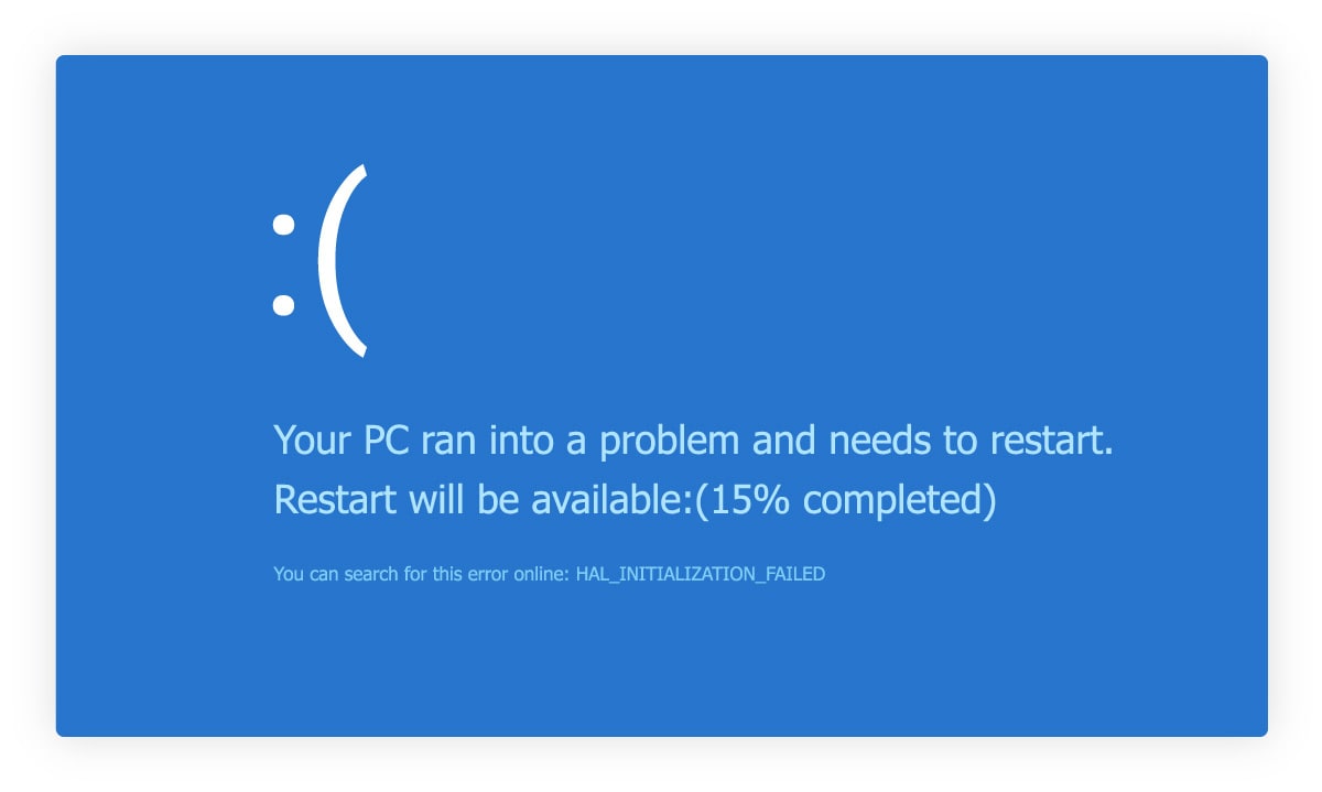 An image showing the blue screen of death on a Windows computer.