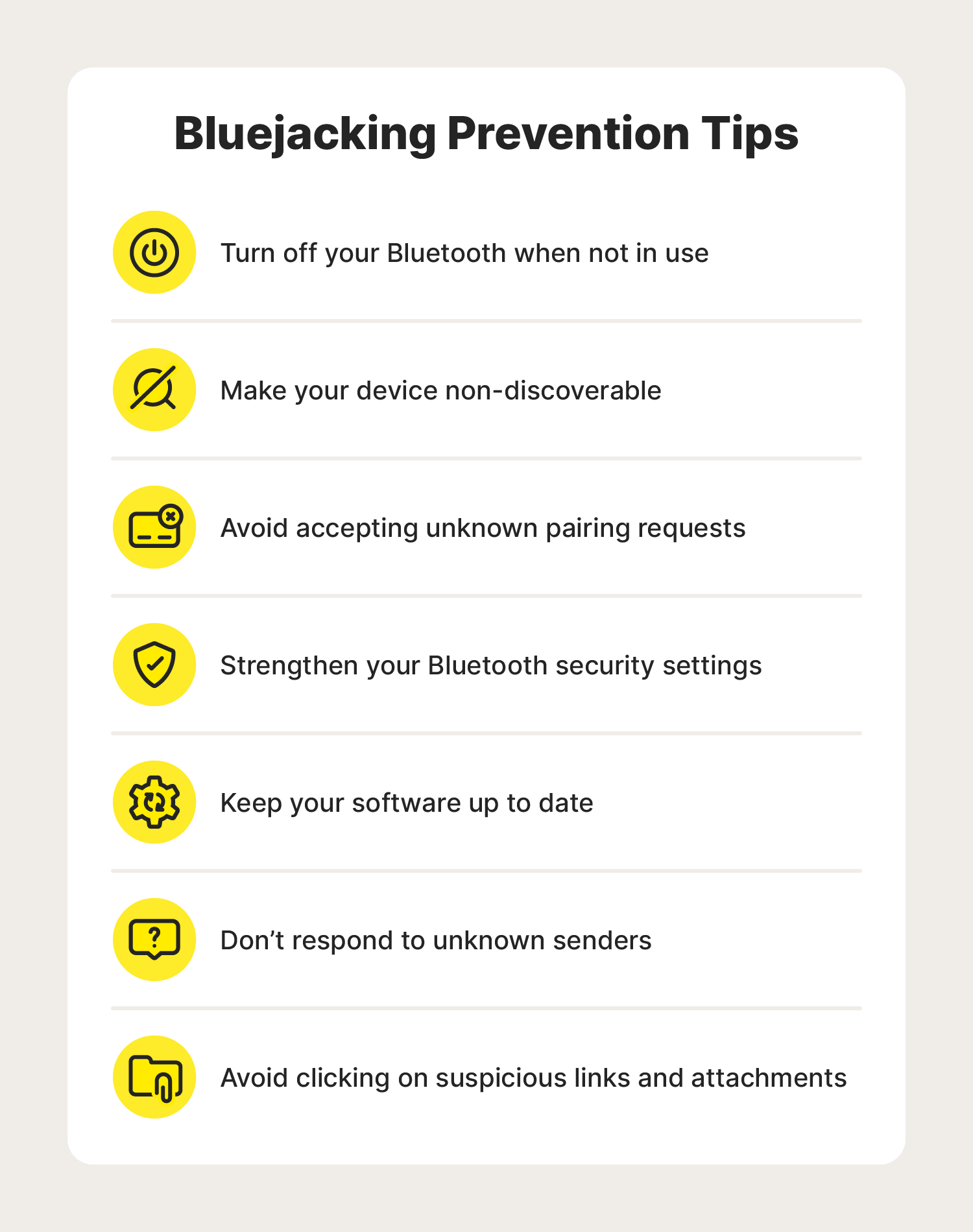 A graphic highlights protection tips that can help reduce the risk of bluejacking.