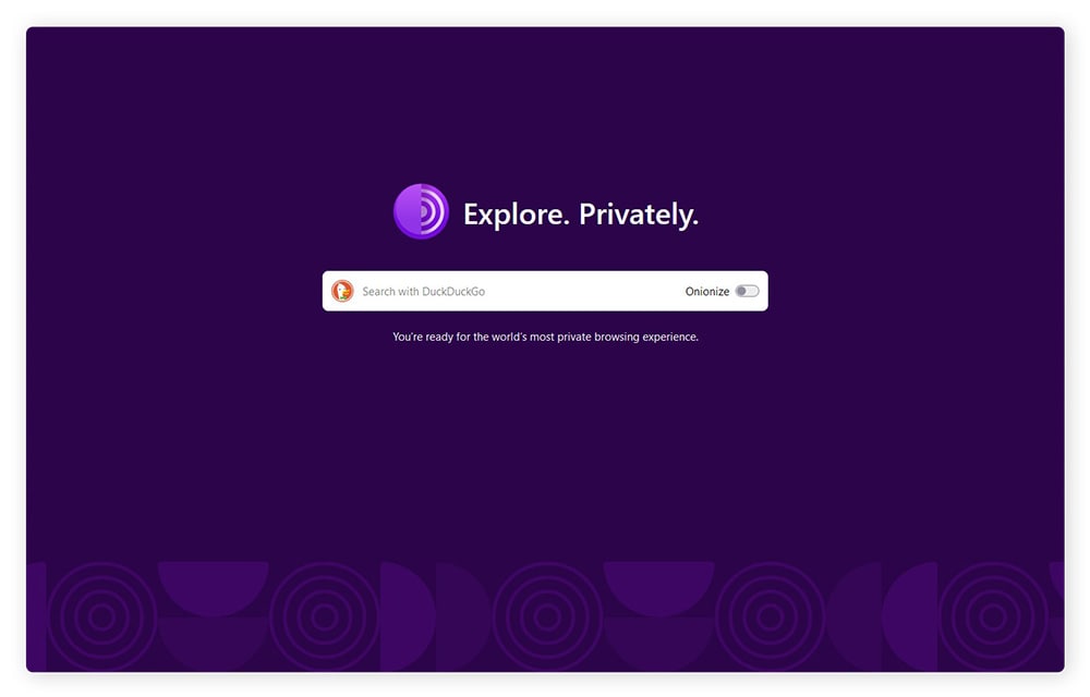 Tor’s home page, featuring the DuckDuckGo search engine.