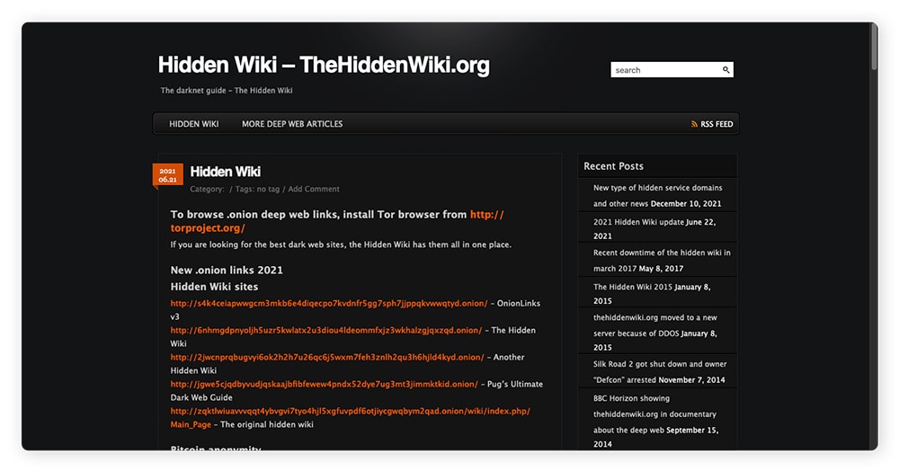 Hidden Wiki links serve as a directory for the dark web.