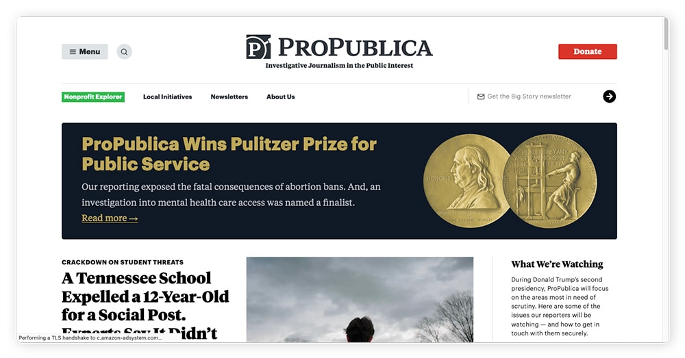 ProPublica provides secure access to its reporting on its Tor site.