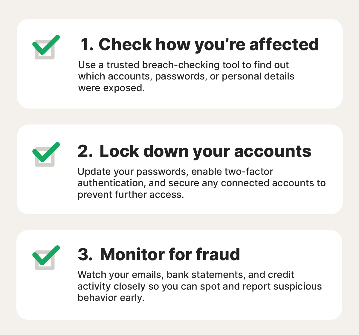 Checklist of what to do if you found out your data was exposed in a breach.
