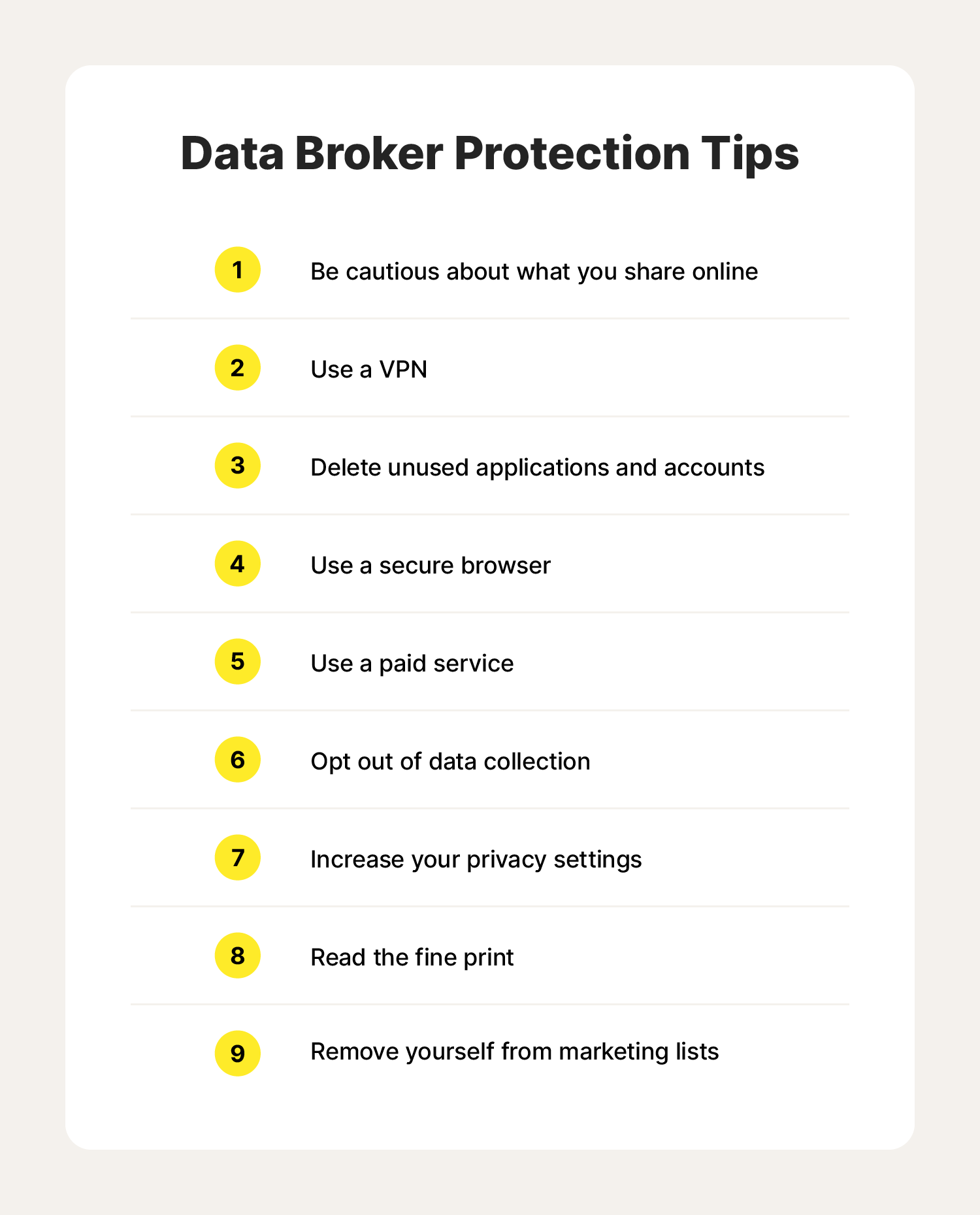 A graphic showcases tips to help protect your data from data brokers.