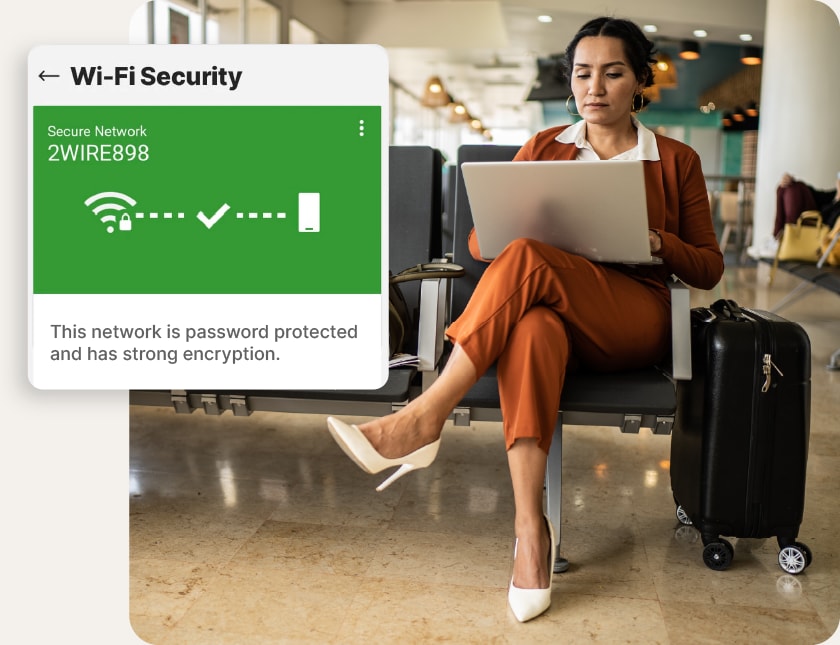 A woman uses Norton Double VPN to mask her location while she travels, ensuring she can still access the content she needs.