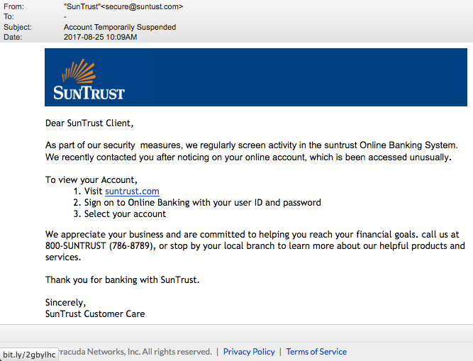 Email phishing example