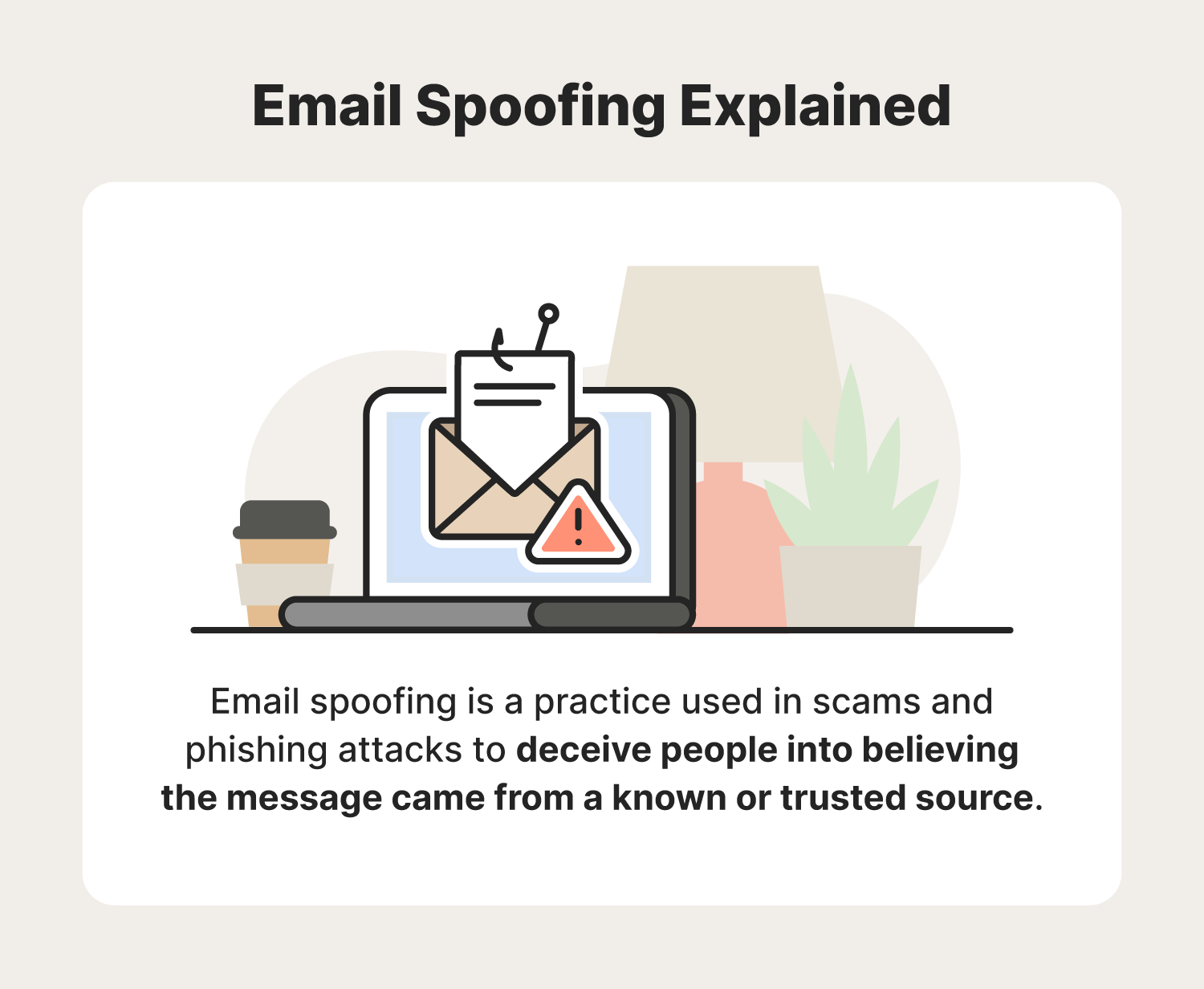 A graphic defines email spoofing, a common practice utilized in scams and phishing attacks.