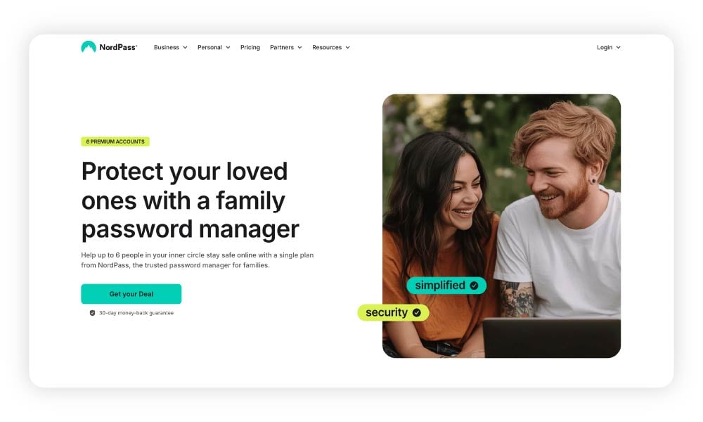 Screenshot of the NordPass Family homepage.