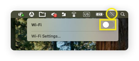 Click the Wi-Fi icon and toggle off Wi-Fi on a Mac if you think you have a virus.