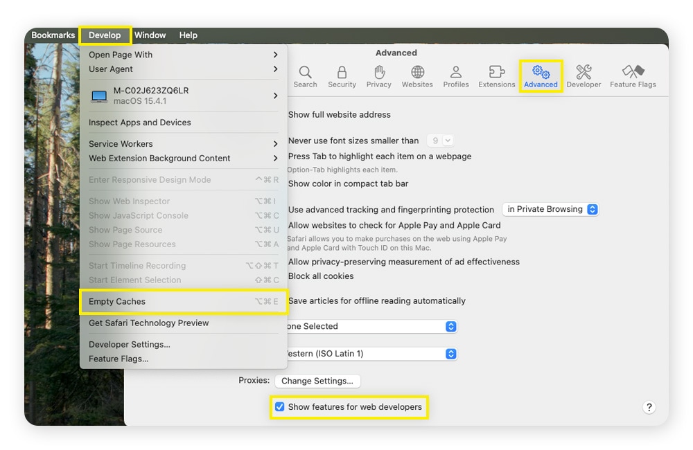 Clearing cache in Safari to reset the settings.