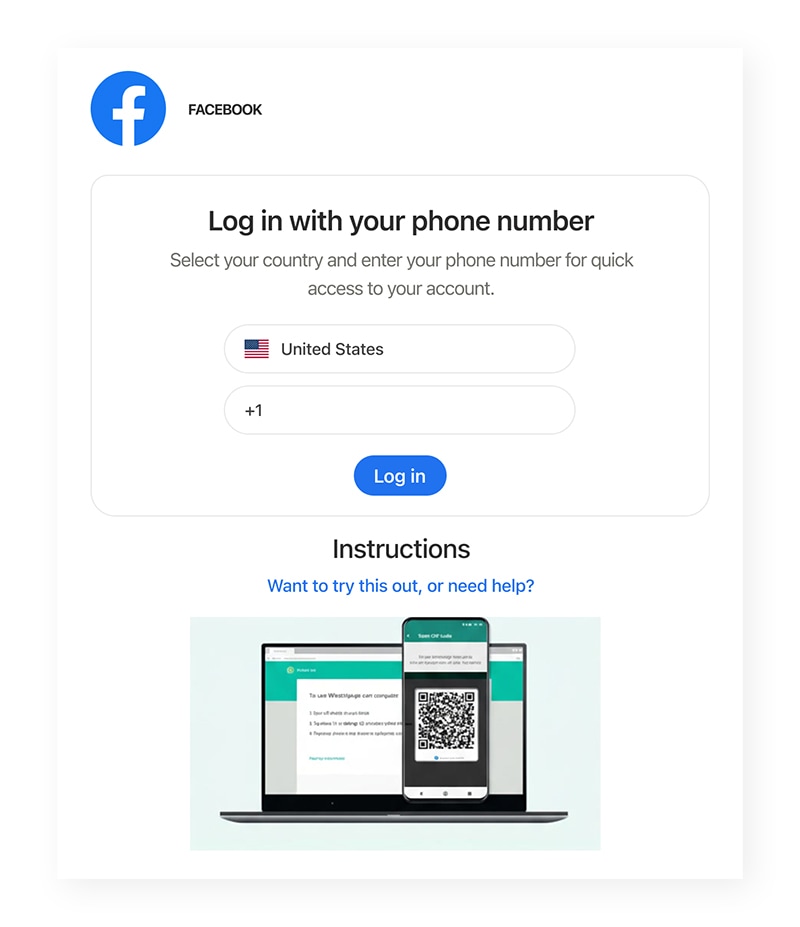 A spoofed Facebook login page that triggers a GhostPairing attack.