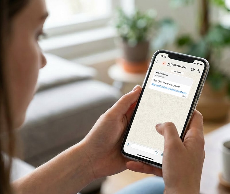 A woman receiving a GhostPairing phishing text.