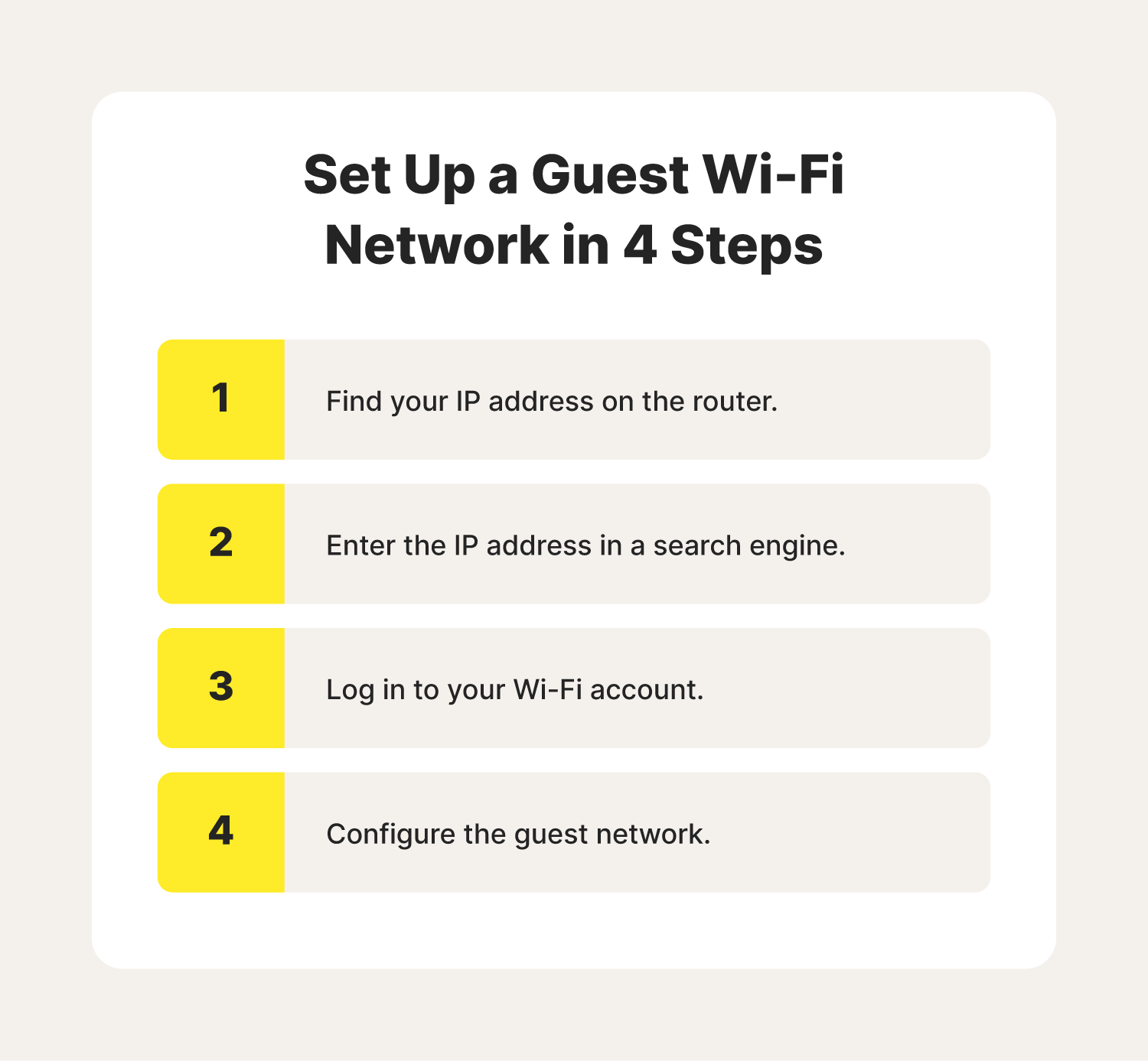 A four-step list that shows how to set up a guest Wi-Fi network.