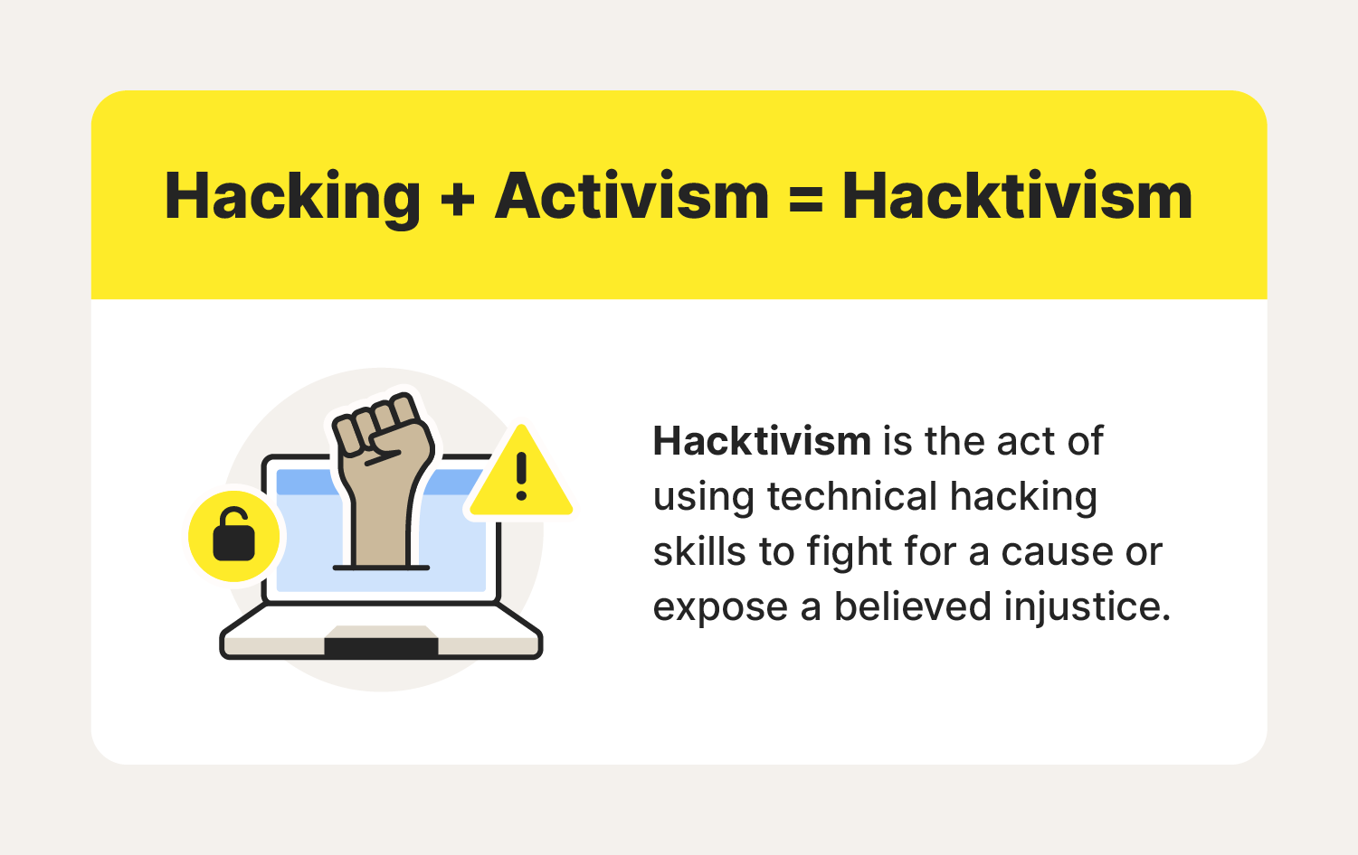 A graphic details what hacktivism is.