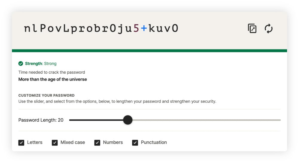 A screenshot showing how Norton helps users create strong passwords.