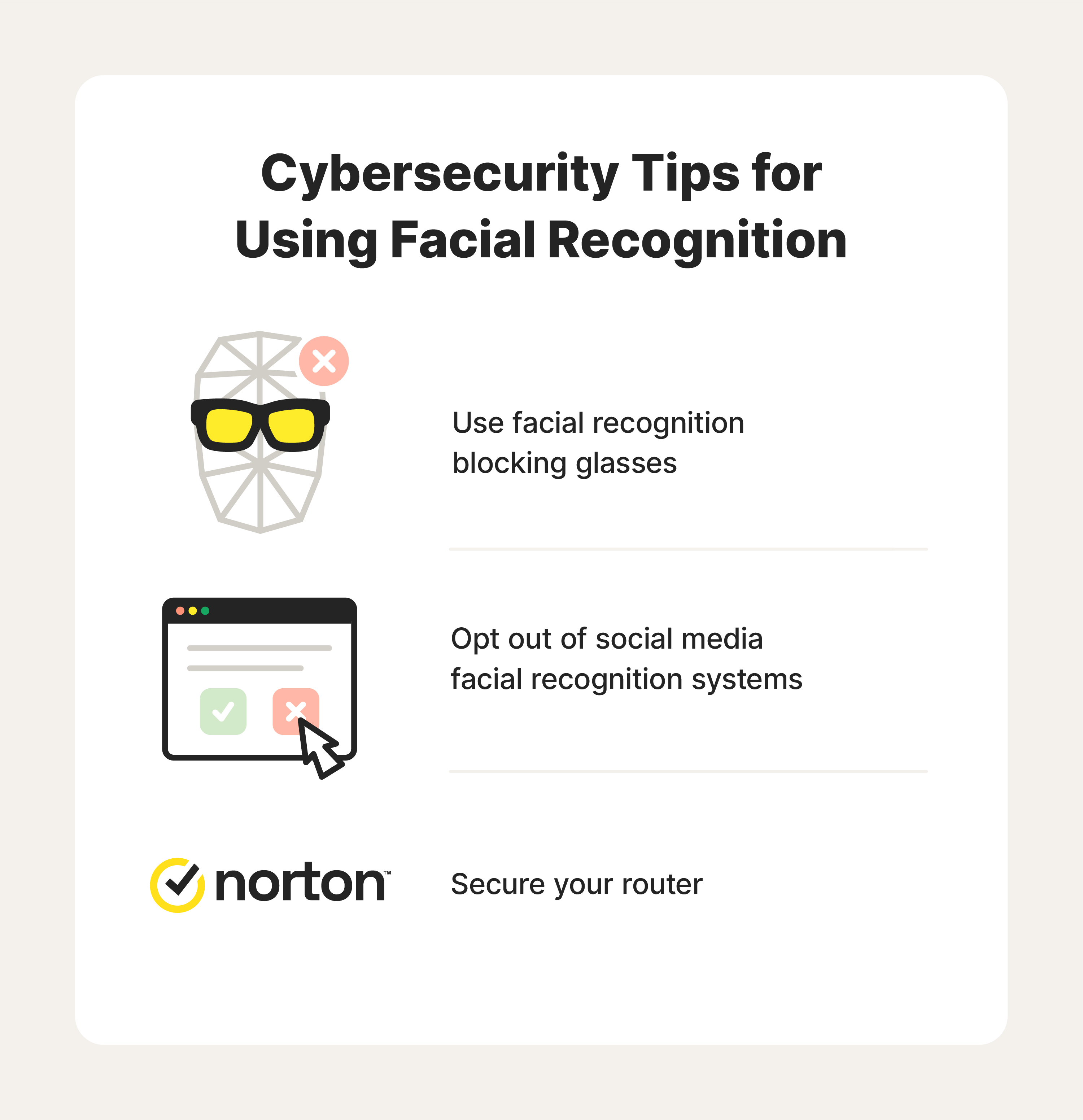 Image recounts steps you can take to protect yourself from being recognized by facial recognition technology.