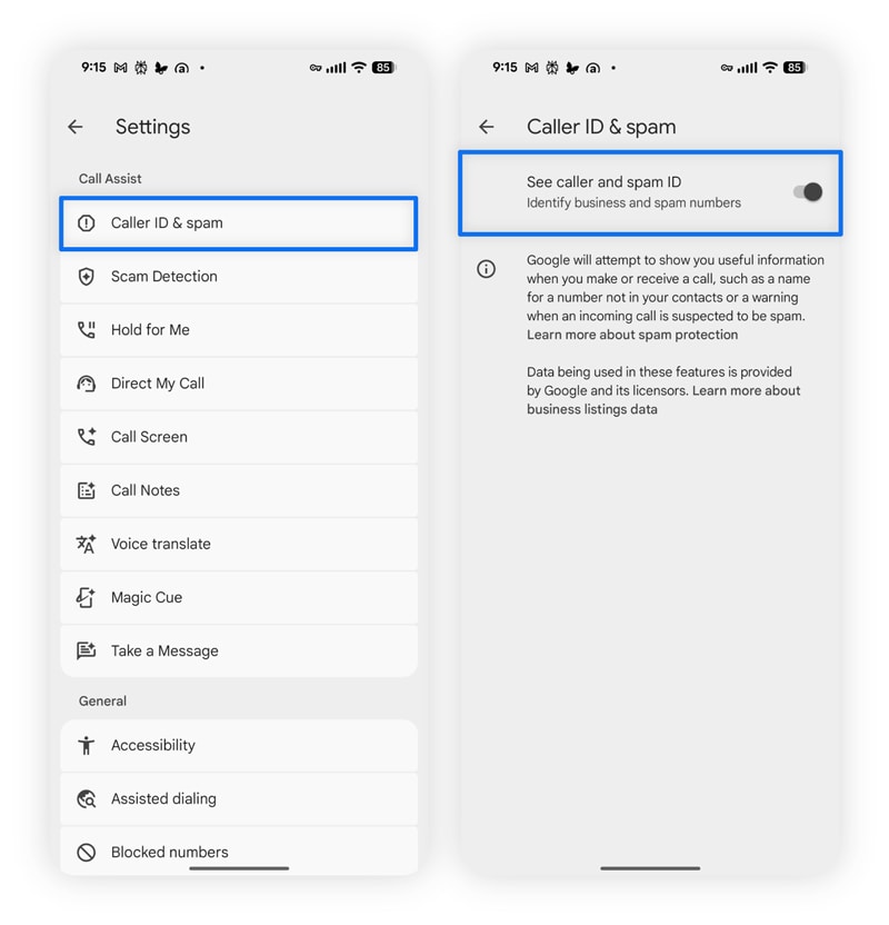 Steps for how to use Android’s Spam Protection.