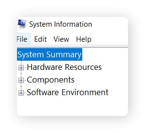 Screenshot of System Information with ‘System Summary’ selected and sub-categories visible in the left panel.