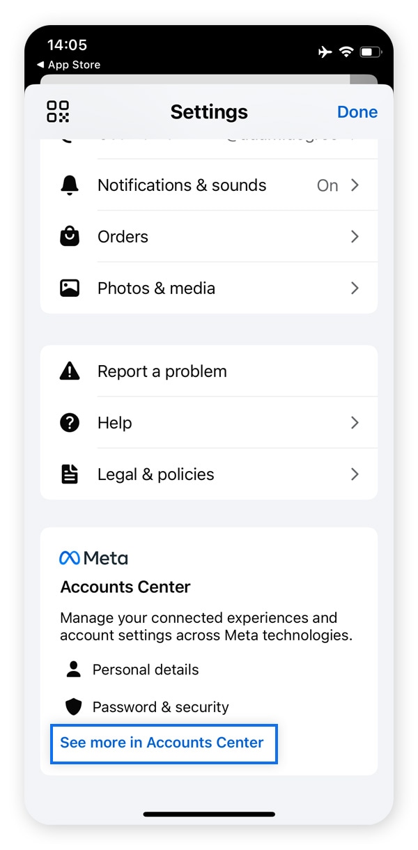 A screenshot of the settings in Messenger.