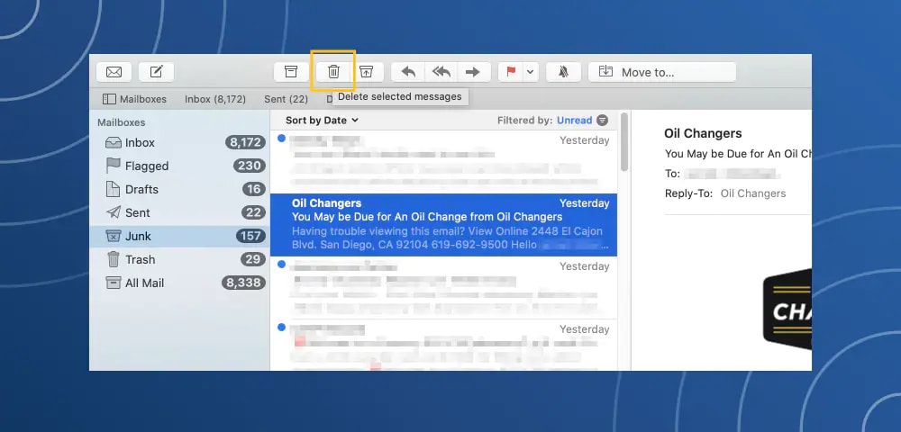 how to delete spam from apple mail.