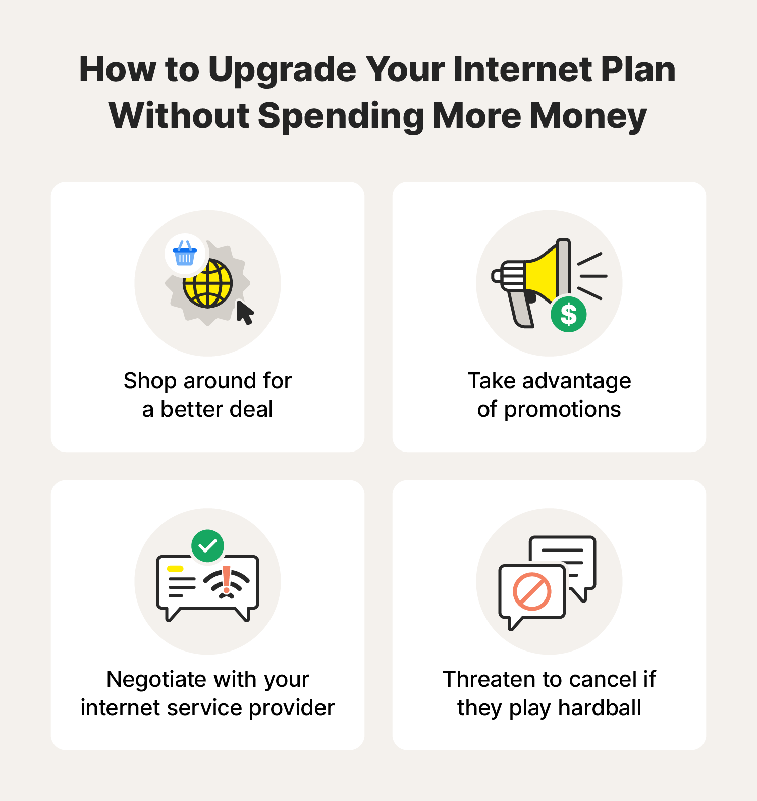 An image with tips on how to upgrade your internet without breaking the bank.