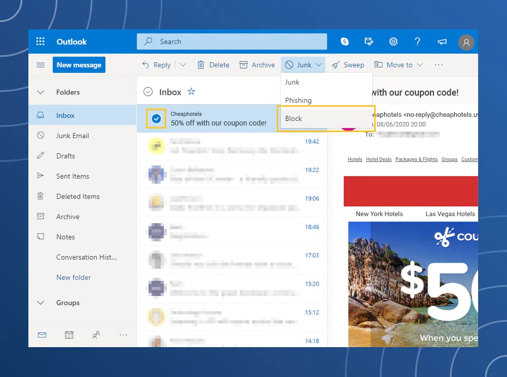 how to mark spam in microsoft outlook