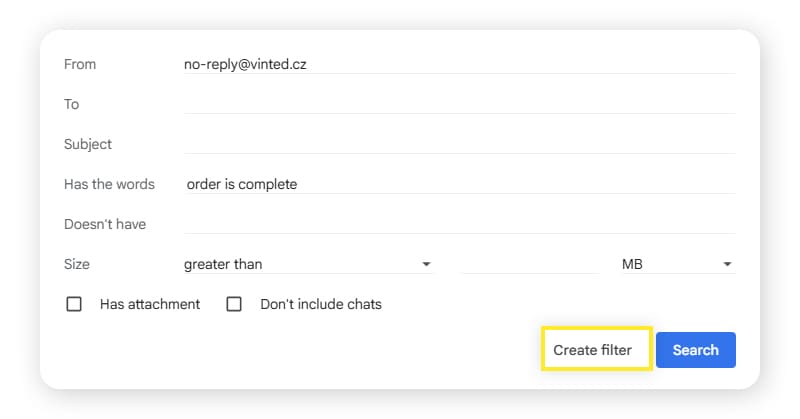 A screenshot showing you how to filter emails in Gmail on desktop.