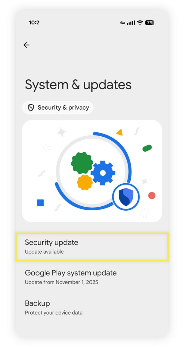 A screenshot shows how to check for updates on your Android mobile device.
