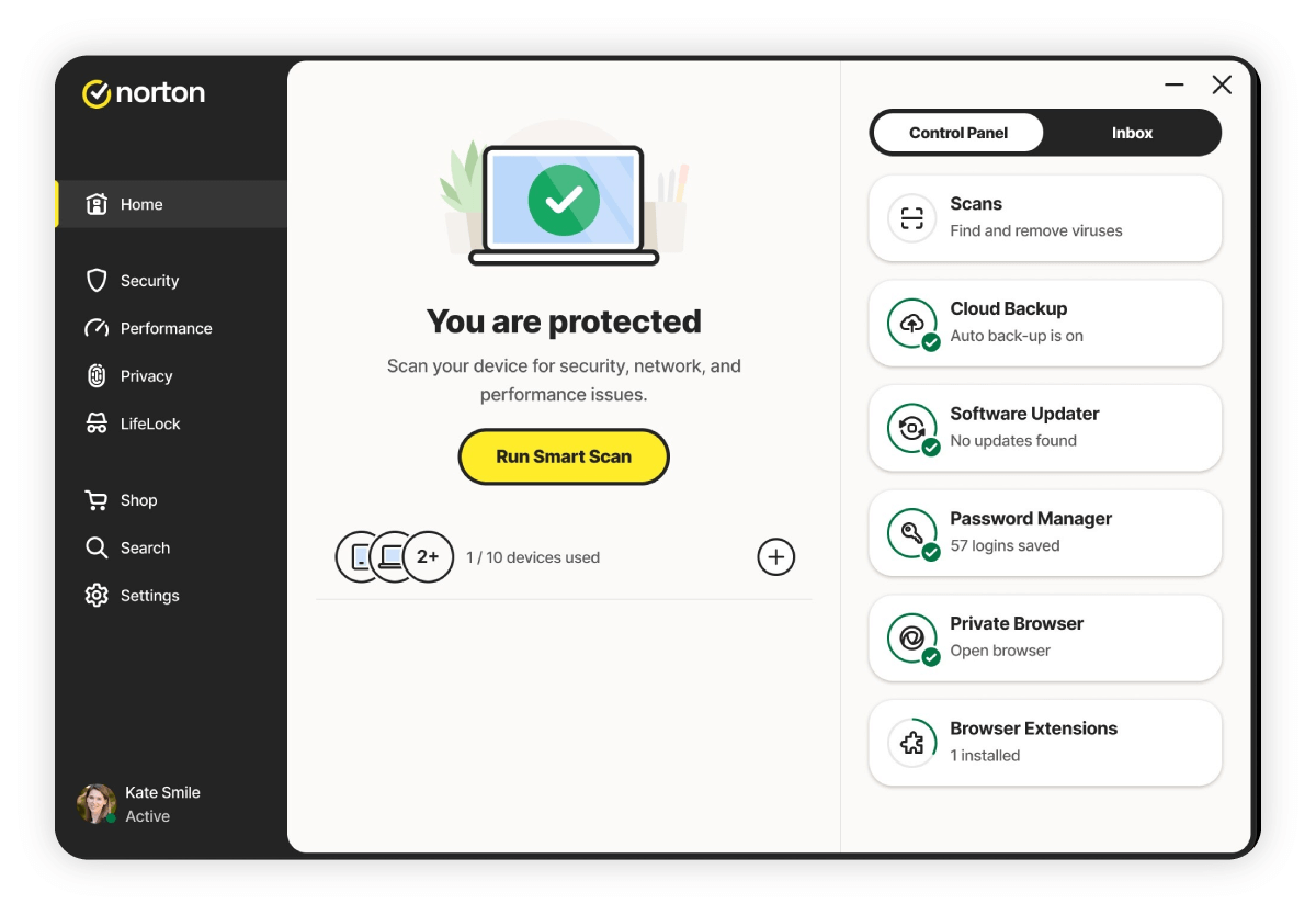 A screenshot of the Norton AntiVirus Plus malware scanner that detects and removes viruses.