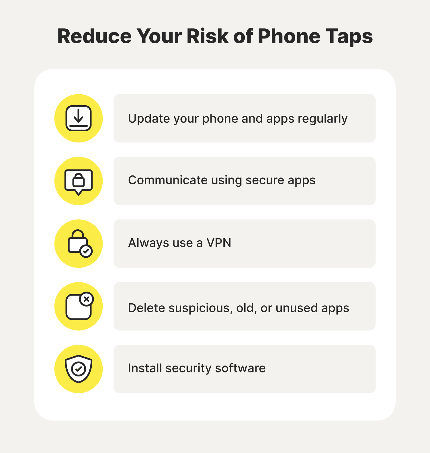 Illustration showing how to reduce your risk of phone taps.