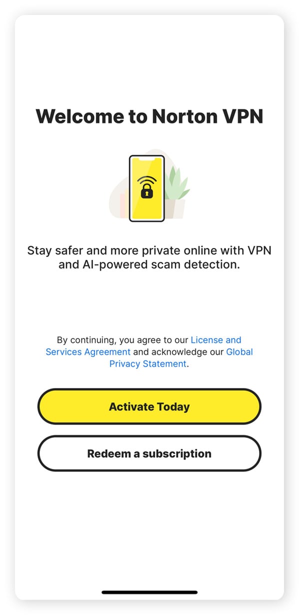 A screenshot showing how to set up the Norton VPN app on an iPhone.