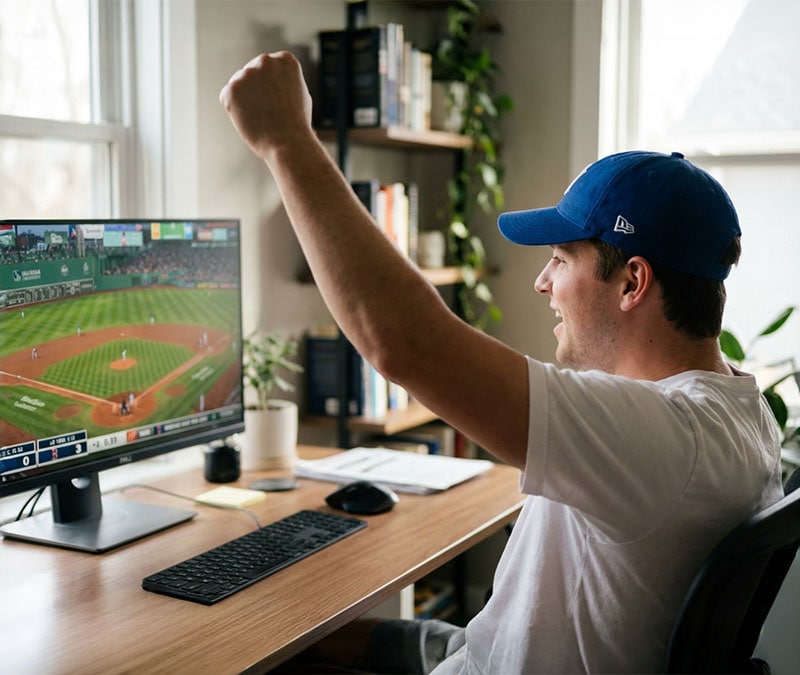 A baseball fan streaming MLB.TV with the help of Norton VPN.