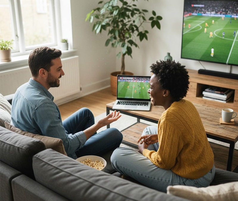 People streaming EPL games on multiple devices with the help of Norton VPN.