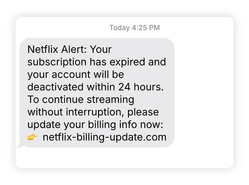 A fake text claiming a Netflix account will be deactivated.